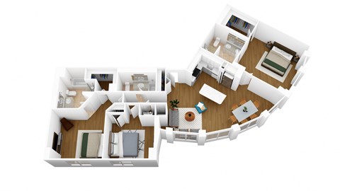 a 3d floor plan of a home with a bedroom and living room